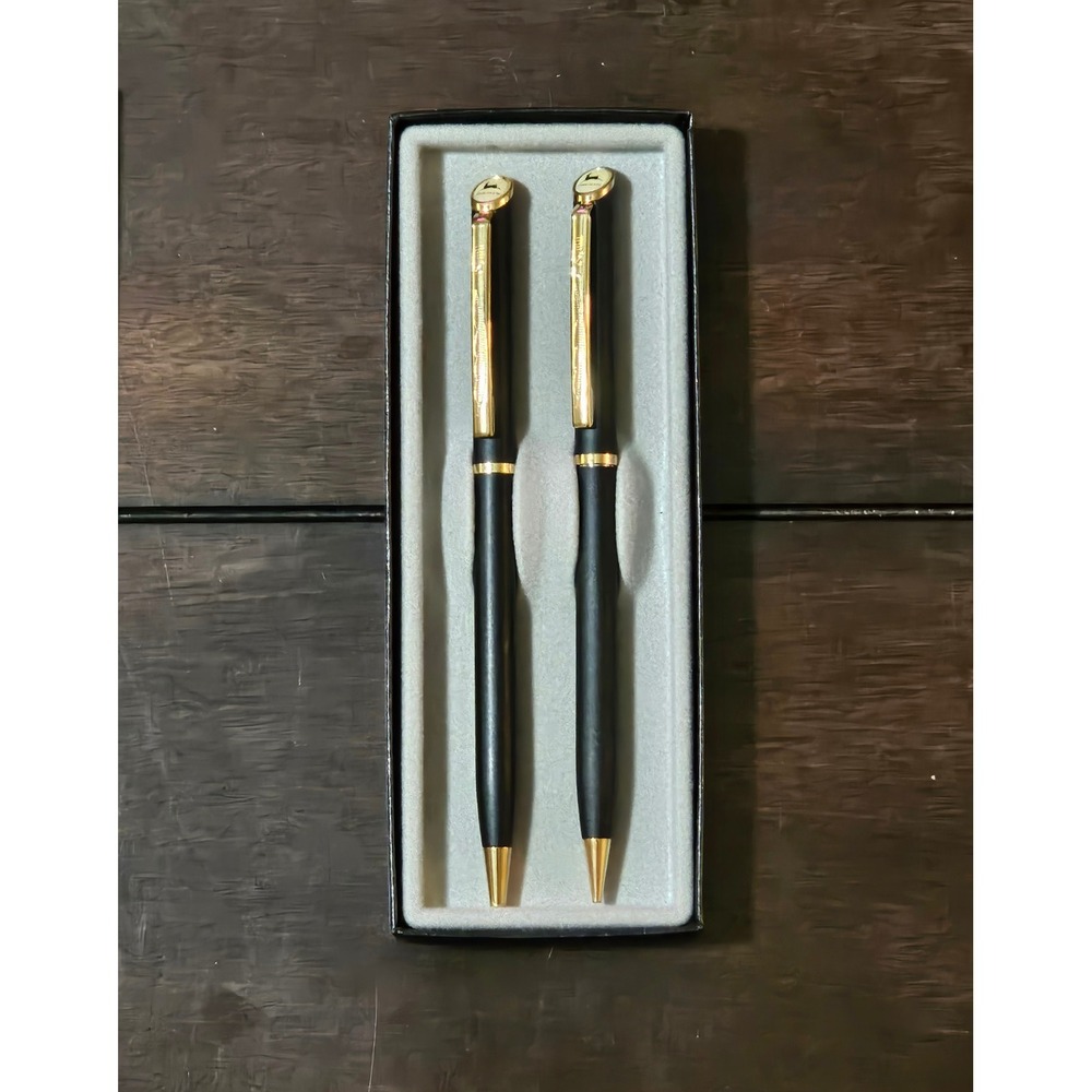 Quill John Deere Pen and Pencil Set Matte Black Gold Tone Vintage USA Made Boxed